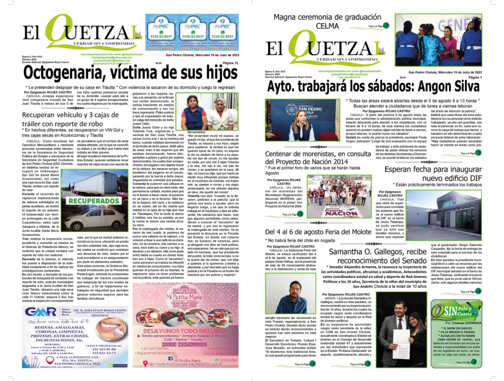 Nuestra Portada Edición 2622 19 Julio 2023 El Quetzal de Cholula