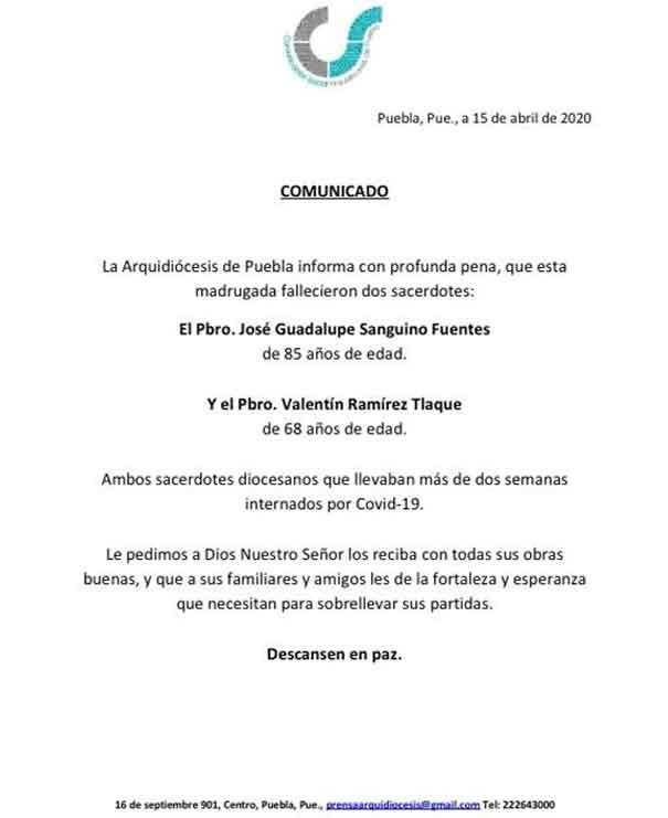 Mueren 2 sacerdotes, informa arquidiócesis