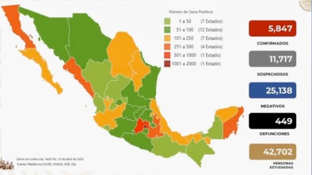 Mapa y estadísticas de coronavirus en México del 15 de abril de 2020