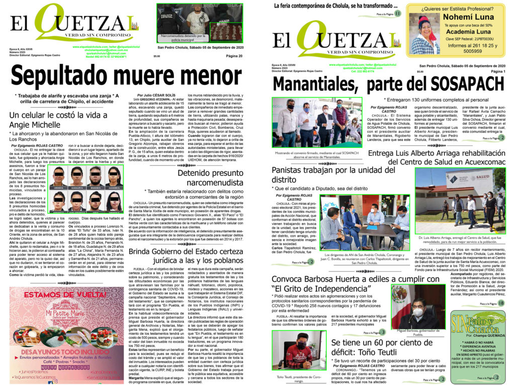 NUESTRA PORTADA EDICIÓN 2323 DEL 5 DE SETIEMBRE 2020