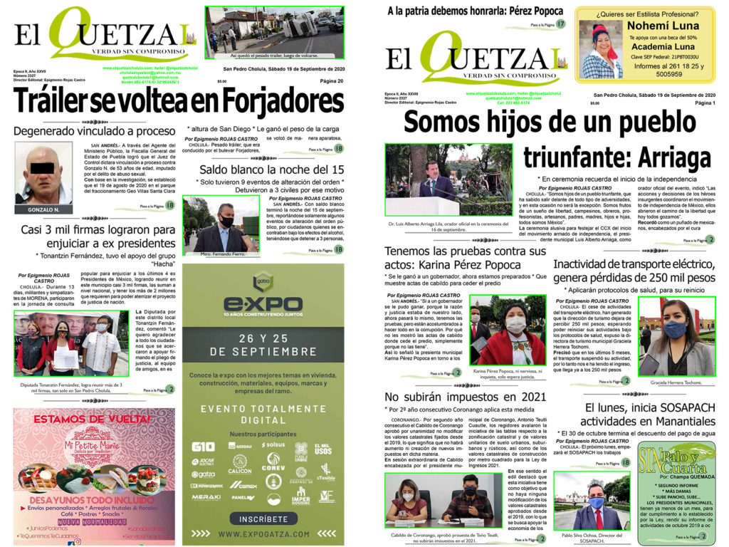 NUESTRA PORTADA EDICIÓN 2327, DEL 19 DE SETIEMBRE DE 2020