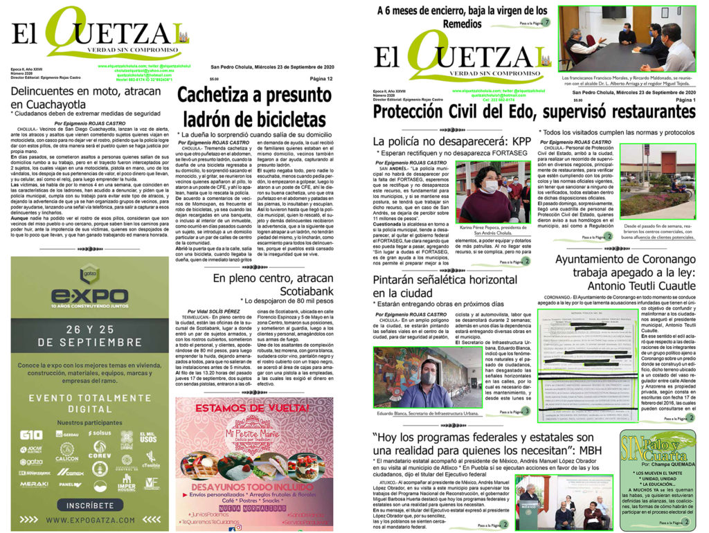 NUESTRA PORTADA EDICIÓN 2328 DEL 23 DE SEPTIEMBRE DE 2020