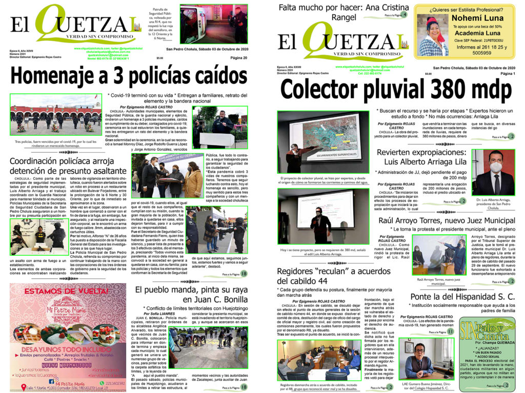 NUESTRA PORTADAA, EDICIÓN 2331 DEL 03 DE OCTUBRE 2020