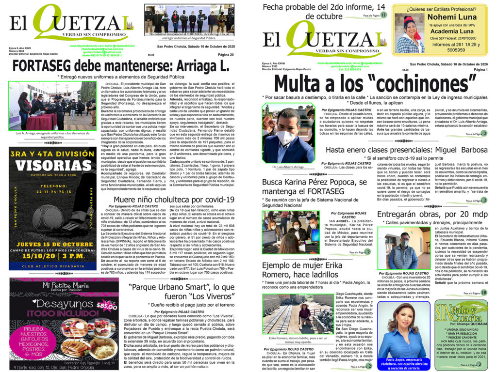 NUESTRA PROTADA, EDICIÓN 2333 DEL 10 DE OCTUBRE DE 2020