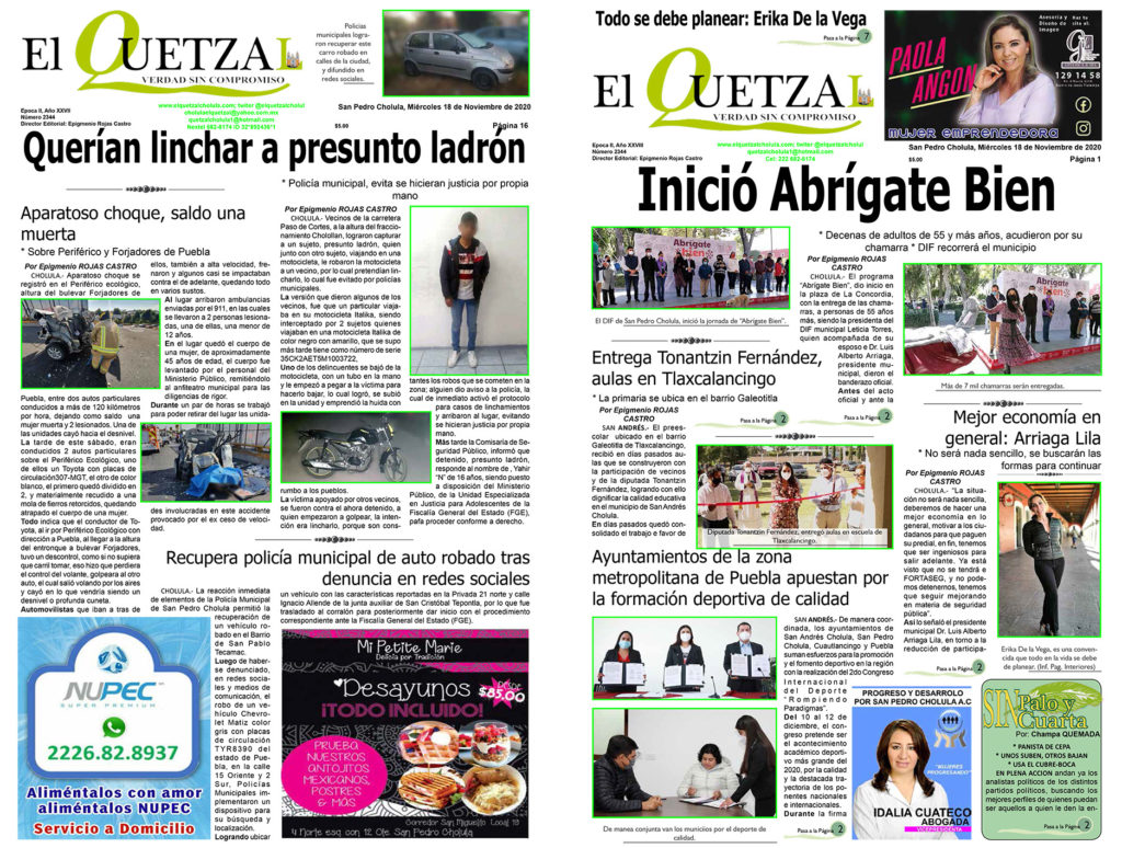Nuestra portada edición 2344 del 18 de noviembre de 2020