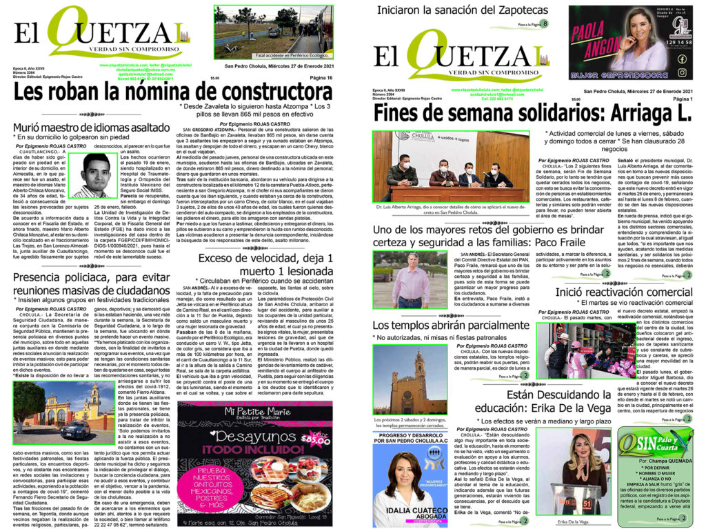 Nuestra Portada Edición 2364 del 27 de Enero 2021