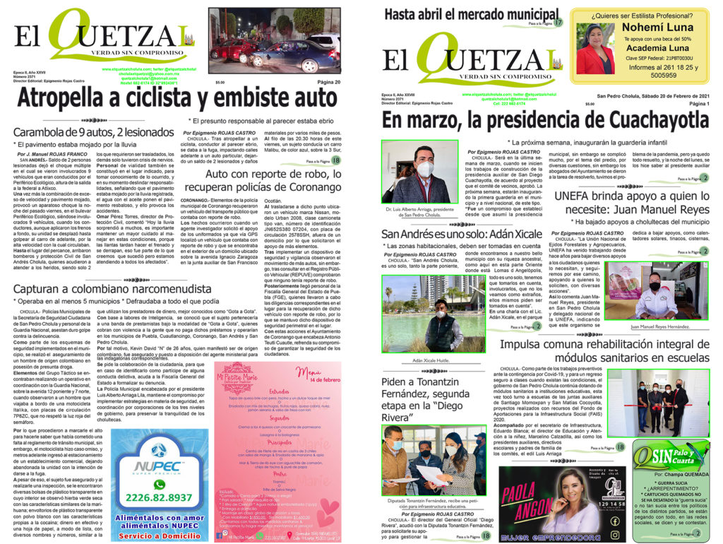 Nuestra Portada, edición 2371 del 20 de Febrero 2021.