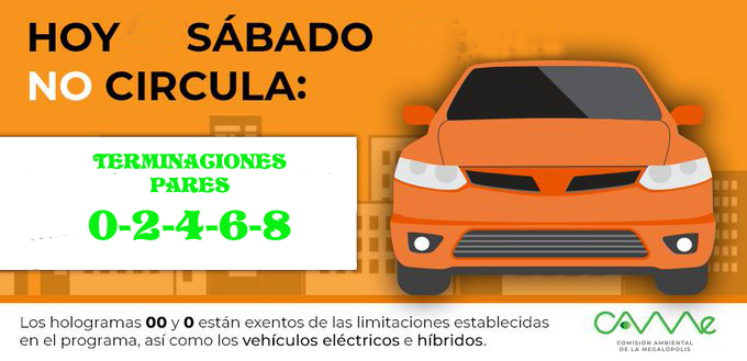 Hoy No Circula para el sábado 10 de Julio en CDMX y Edomex