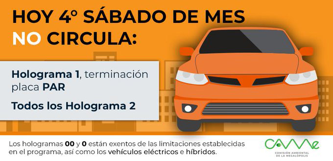 Hoy No Circula para el sábado 7 de agosto en CDMX y Edomex