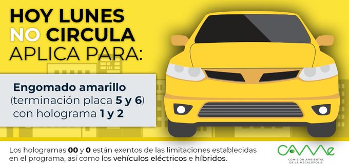 Hoy No Circula para el lunes 27 de de septiembre en CDMX y Edomex