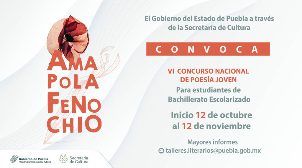 Convoca Cultura al VI Concurso Nacional de Poesía Joven “Amapola Fenochio”