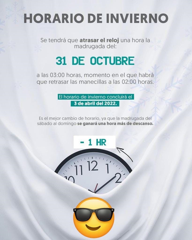 No lo Olvides, retrasar tu reloj una  hora, 31 de octubre