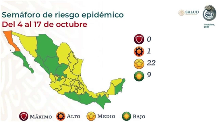 Baja California, único Estado en semáforo naranja por covid; nueve ya están en verde