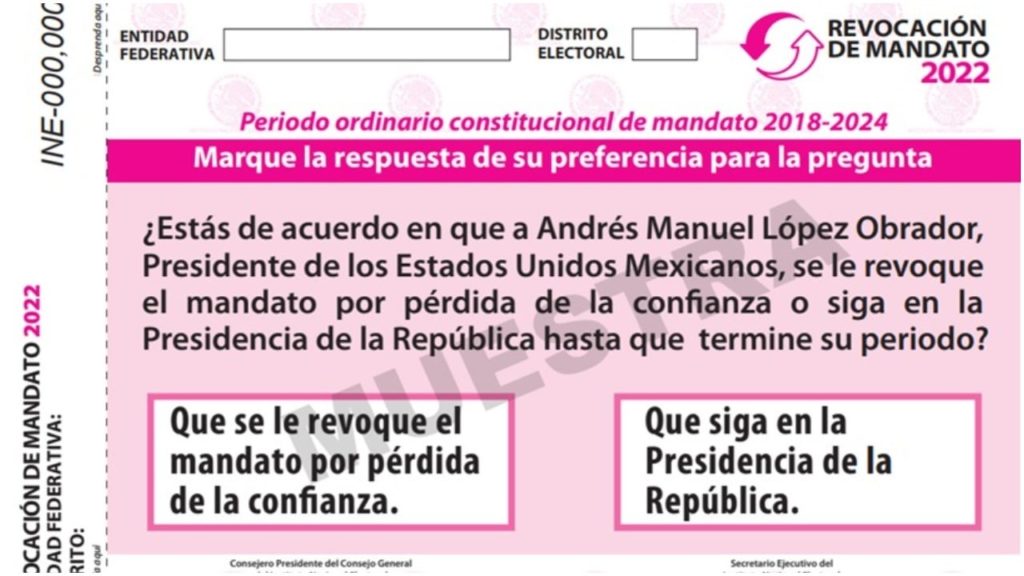 Así es la papeleta aprobada por el INE para la Revocación de Mandato