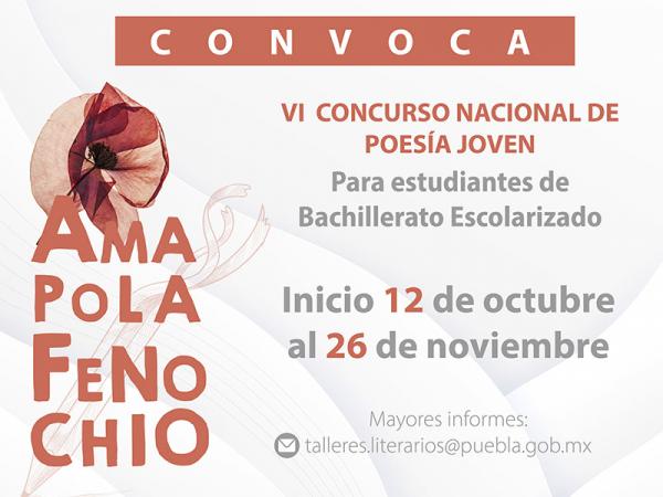 Extiende Cultura convocatoria del VI Concurso Nacional de Poesía Joven “Amapola Fenochio”