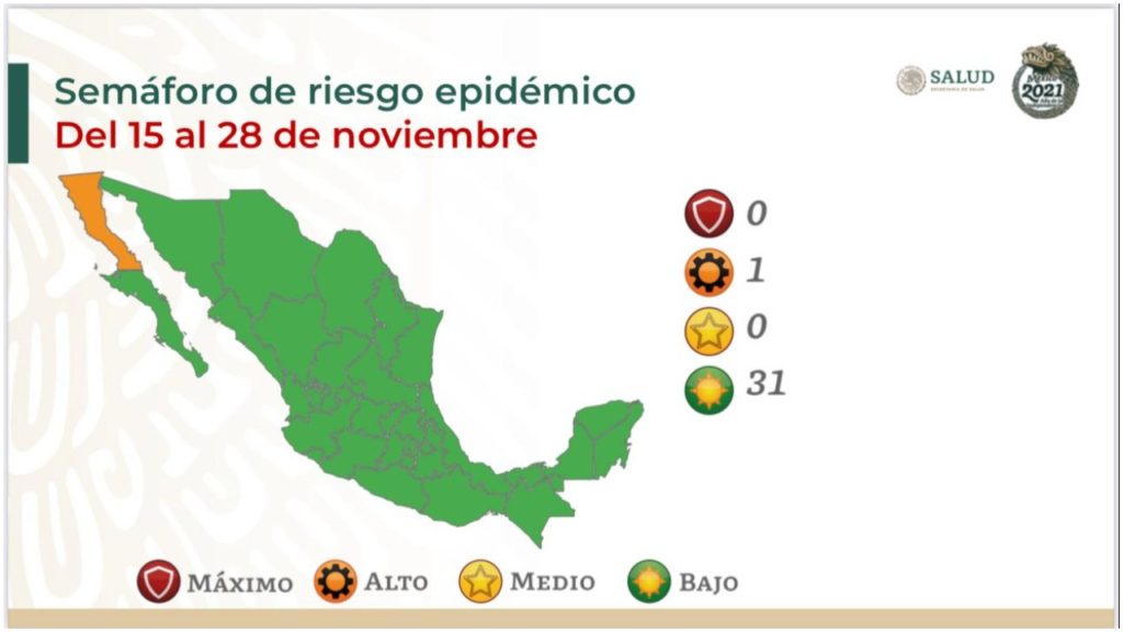 México se pinta de verde en el Semáforo covid; solo Baja California está en naranja