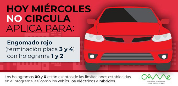 Hoy No Circula para el miércoles 29 de diciembre en CDMX y Edomex
