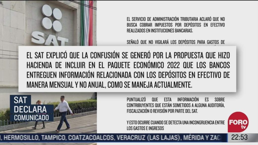 SAT no cobrará ni vigilará los depósitos en efectivo en bancos