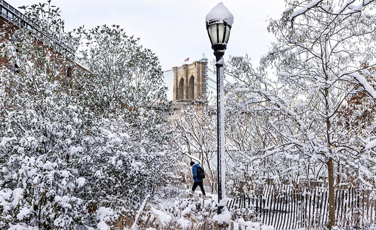 Primera nevada en Nueva York amanece cubierto de blanco