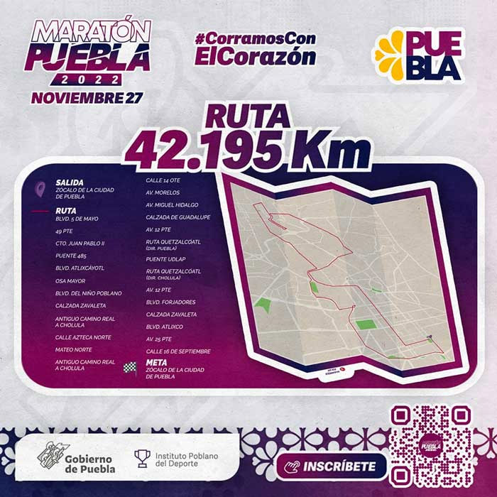 Anuncia INPODE cierre de vialidades el 27 de noviembre por “Maratón Puebla 2022”