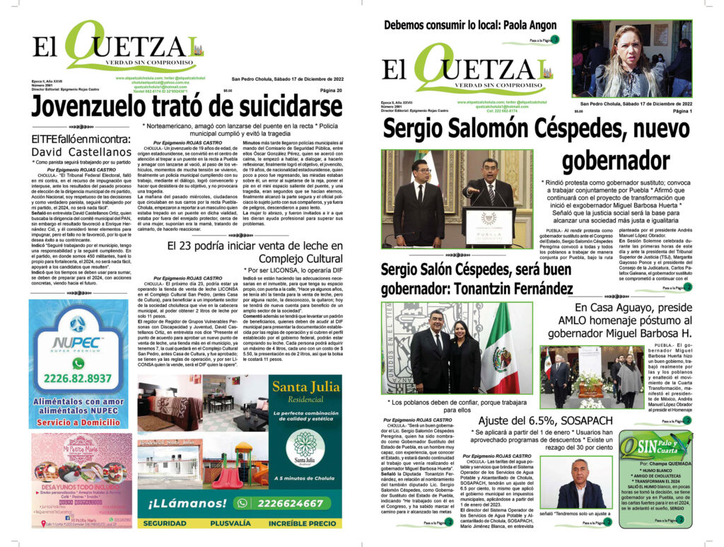 Nuestra Portada, Edicion 2061, 17 Diciembre 2022