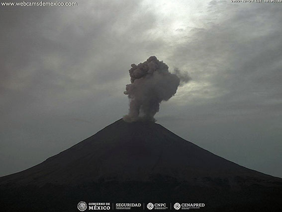 Reporte del monitoreo de CENAPRED al volcán Popocatépetl 25 de diciembre