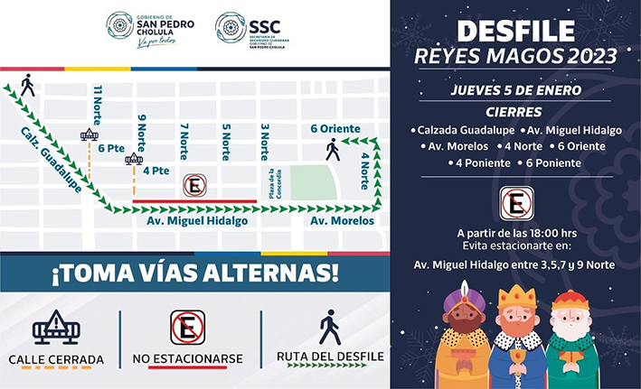 SSC Cholula implementará cierre de calles por desfile de “Reyes Magos”