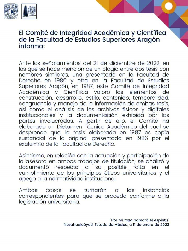 FES Aragón resuelve que ministra Esquivel sí plagió tesis