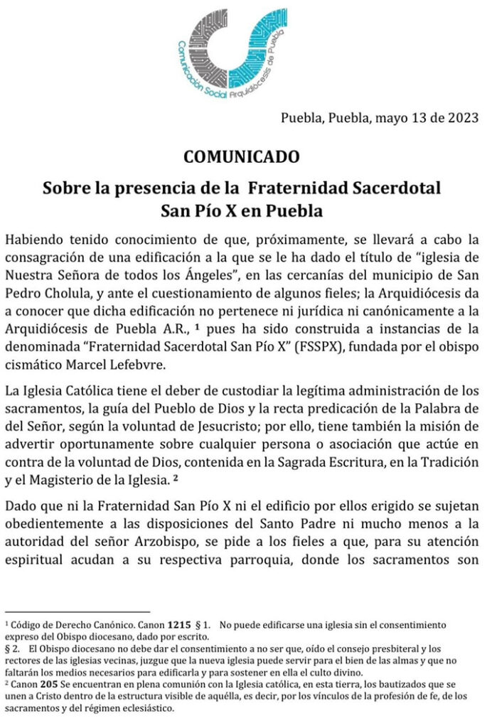 Nuevo templo no pertenece a Arquidiócesis
