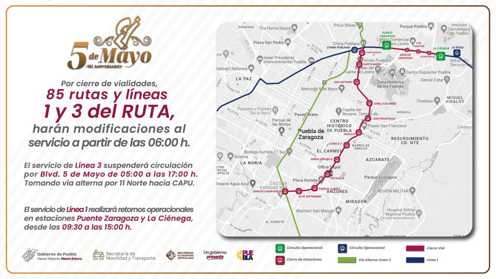 Ruta del Desfile en la Ciudad de Puebla