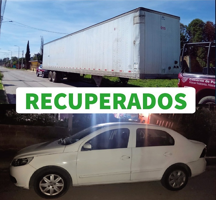 Municipales recuperan vehículo y tres cajas de tráiler con reporte de robo