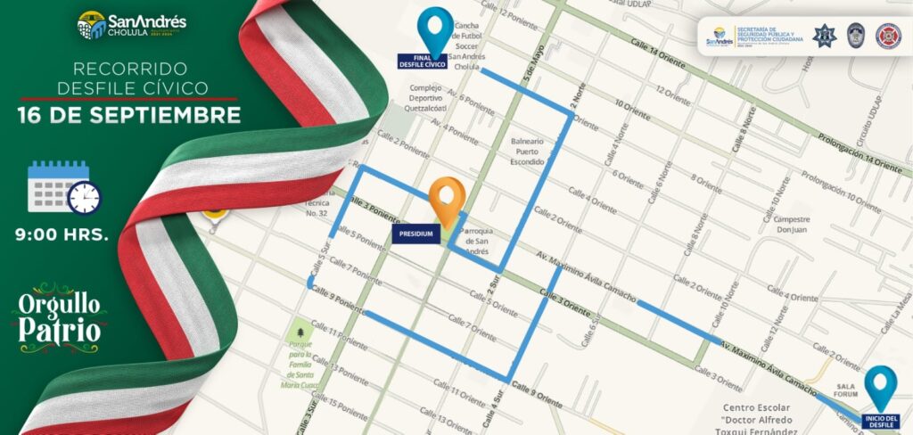 Ruta del Desfile del 16 de Septiembre, San Andrés Cholula