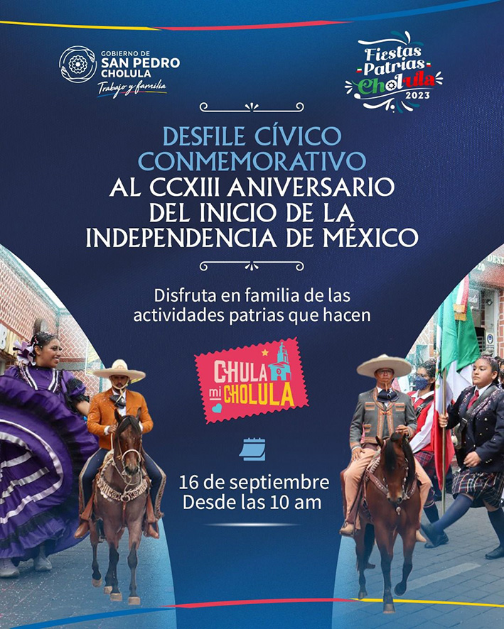 Ruta del Desfile del 16 de Septiembre en San Pedro Cholula