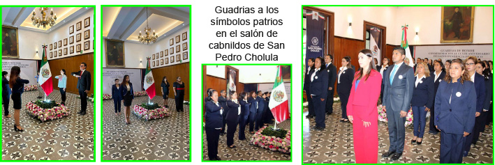 Guadrias a los  símbolos patrios en el salón de cabnildos de San Pedro Cholula