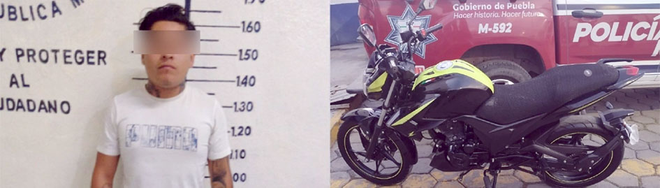 Detiene municipales a un sujeto y recuperan moto robada en Puebla