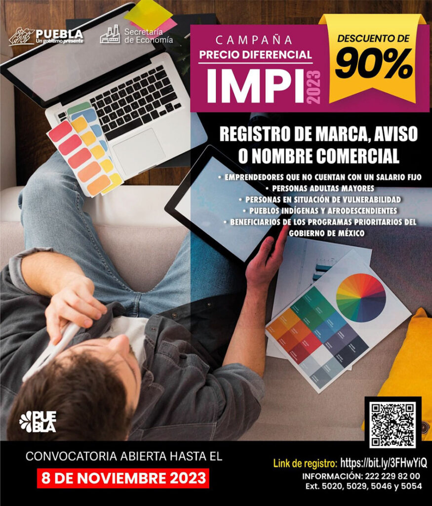 Amplían gobierno de Puebla e IMPI descuento de 90% para registro de marca