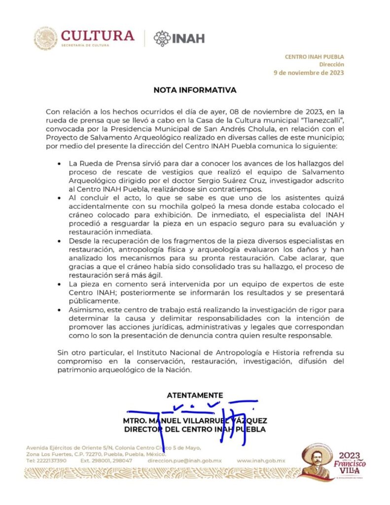 Denunciará INAH a quien tiró cráneo de 700 años