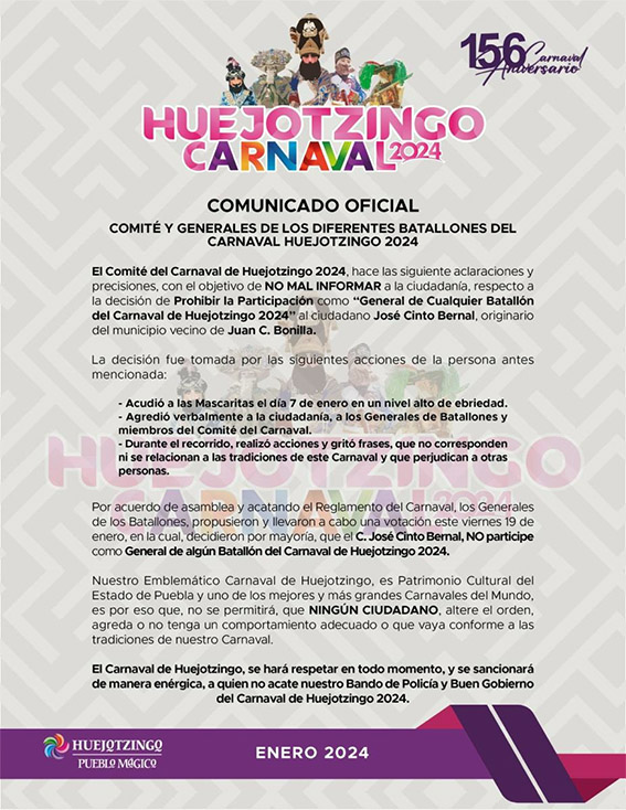 Vetado Pepe Cinto, del carnaval de Huejotzingo