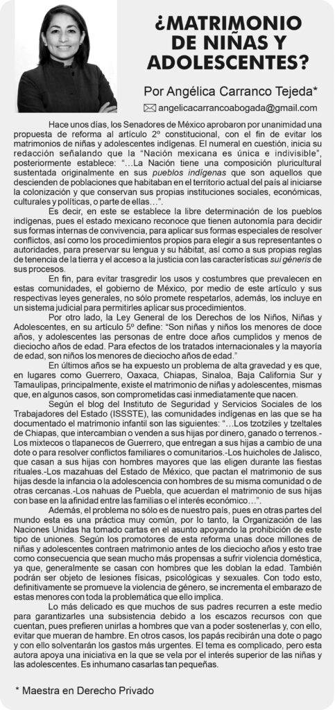¿Matrimonios de niñas y adolescentes?