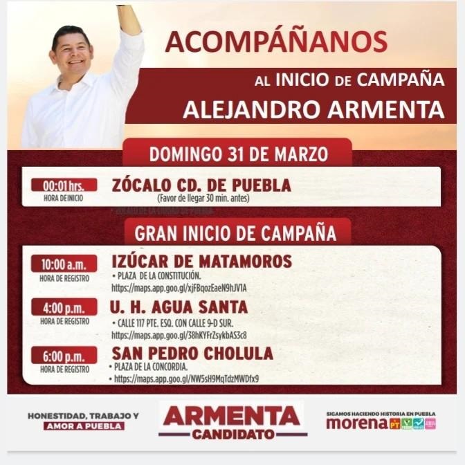 Alejandro Armenta,vendrá a Cholula a iniciar campaña