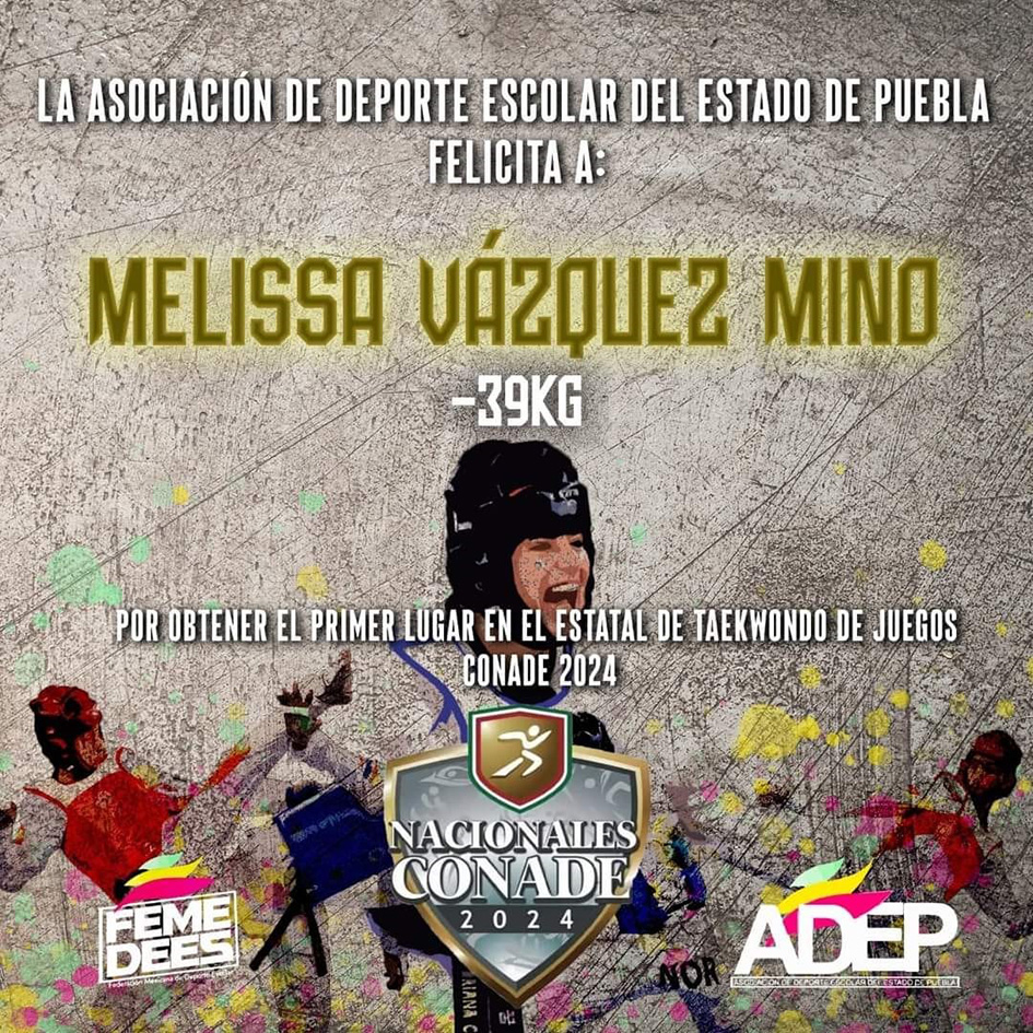 Campeona niña cholulteca en Taekwondo Juegos de la CONADE 2024