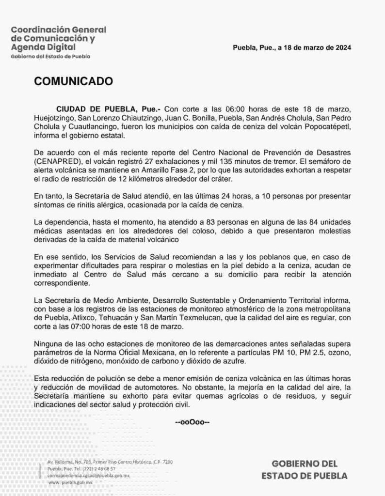 Reporte sobre el Popocatépetl