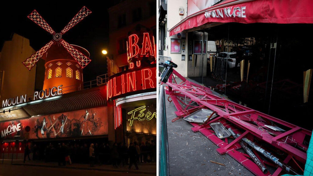 Se desploman las aspas del emblemático cabaret Moulin Rouge de París