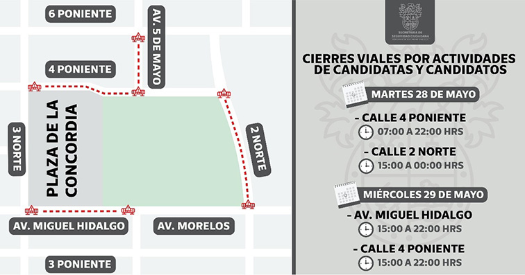 Cierres viales durante 28 y 29 de mayo en el centro de la ciudad