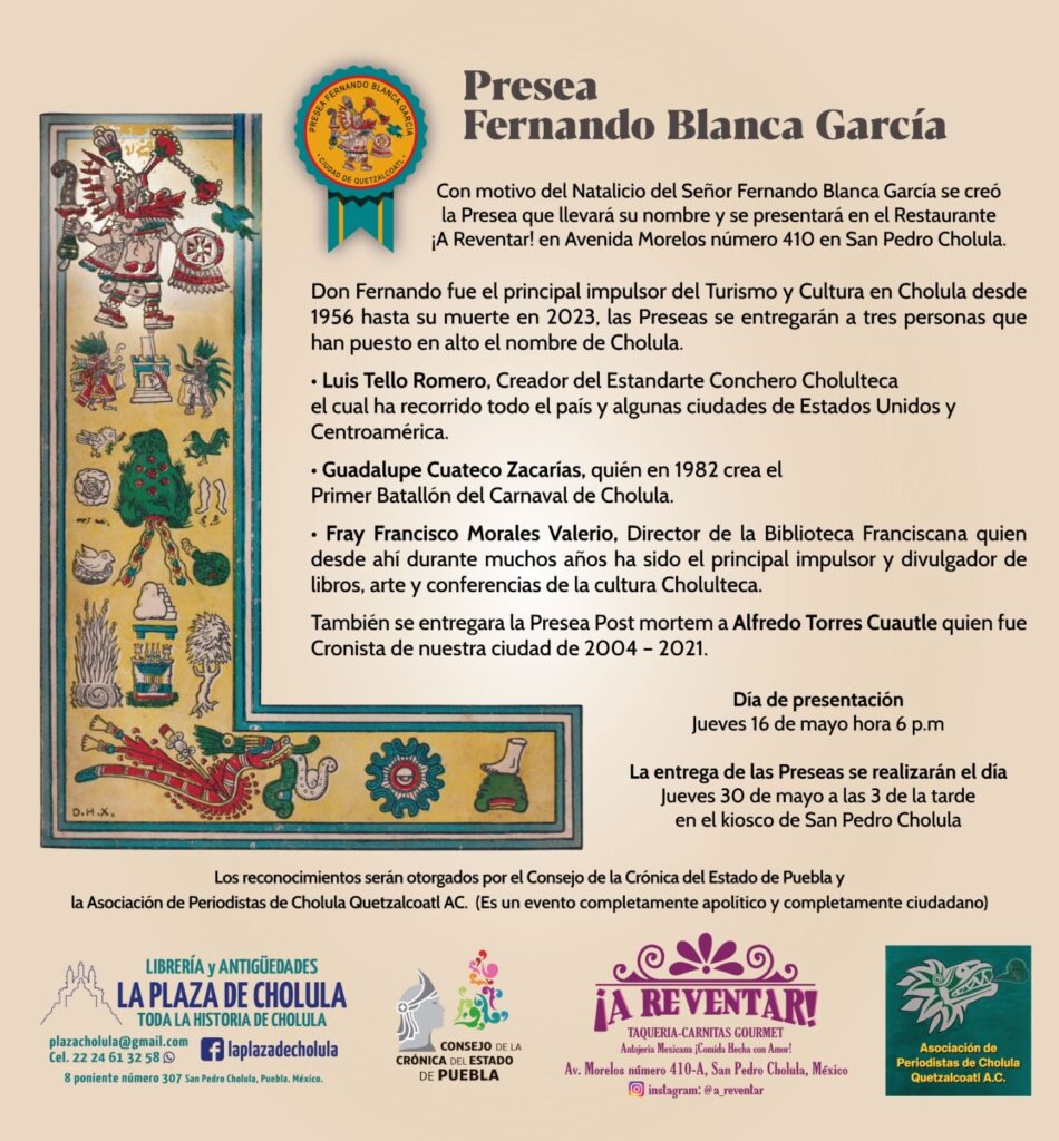 Presea para Cholultecas Promotores del Turismo y Cultural de Cholollan