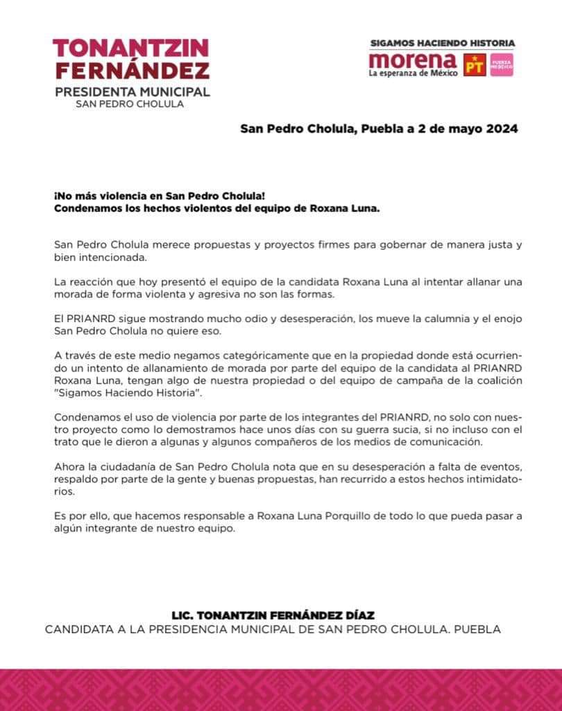 Postura de Tonantzin Fernández