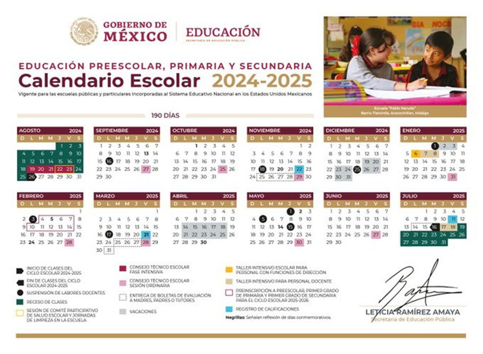 SEP publica calendario escolar 2024-2025