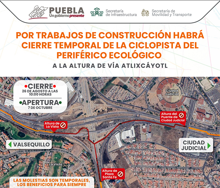 Ciclo-pista Periférico, cerrada del 26 de agosto al 27 de octubre