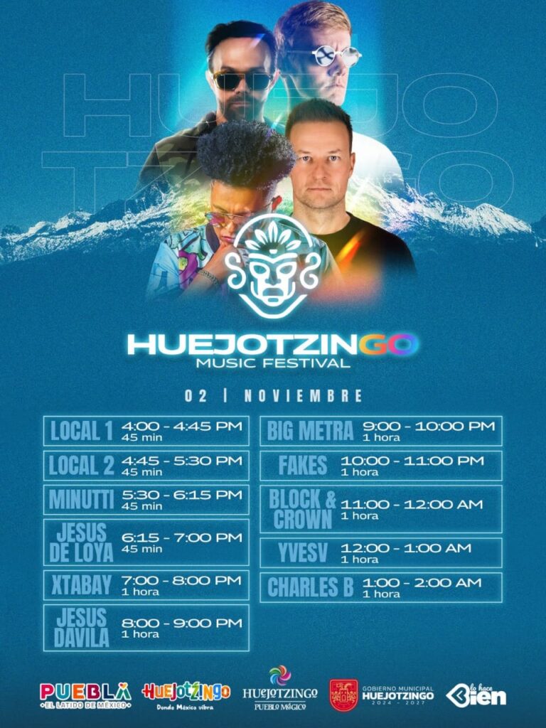 ¡Huejotzingo vibra con la música! El Festival de Música Electrónica 2025 llega con una cartelera espectacular que hará vibrar a todos los asistentes. Roberto Solís, Presidente Municipal de Huejotzingo, te invita a disfrutar de esta gran experiencia llena de ritmo, energía y diversión.