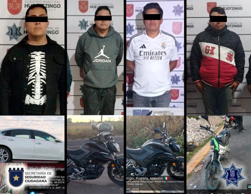 POLICÍA DE HUEJOTZINGO REFUERZA OPERATIVOS: NOVIEMBRE CIERRA CON MÚLTIPLES DETENCIONES POR ROBO DE VEHÍCULOS, POSESIÓN DE DROGA Y PORTACIÓN ILEGAL DE ARMA